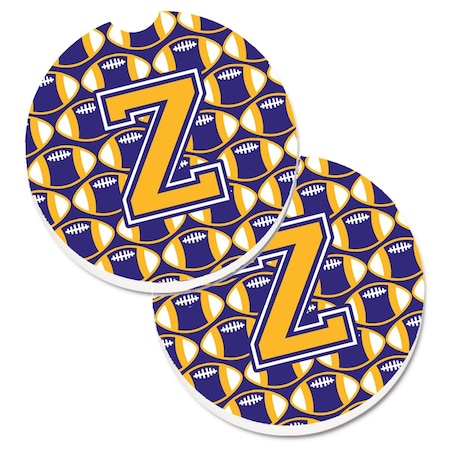Letter Z Football Purple And Gold Set Of 2 Cup Holder Car Coaster